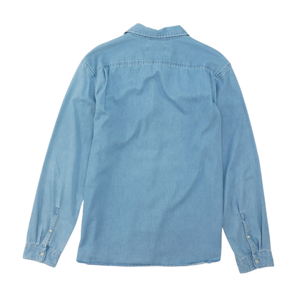 Blue Solid Long Sleeve Button Down