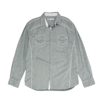 Gray Solid Long Sleeve Button Down