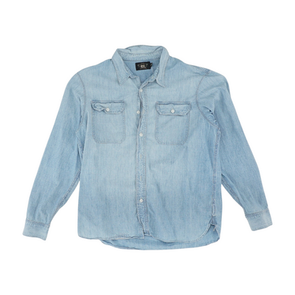Blue Solid Long Sleeve Button Down