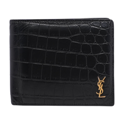 Black West Wallet in Crocodile Embossed Matte Leather