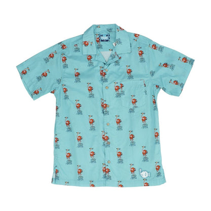 Blue Animal Short Sleeve Button Down