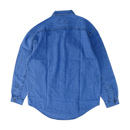 Blue Solid Long Sleeve Button Down