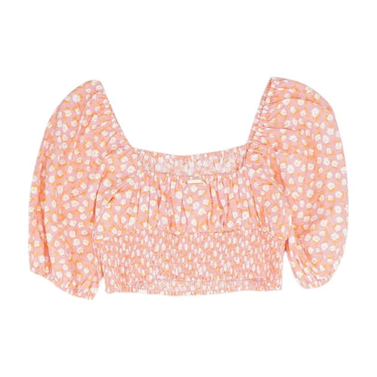 Pink Floral Short Sleeve Blouse