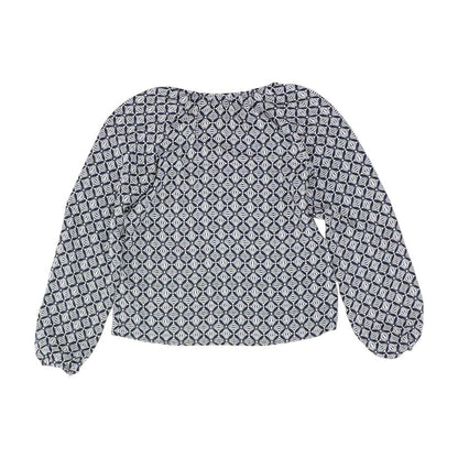 Navy Graphic Long Sleeve Blouse