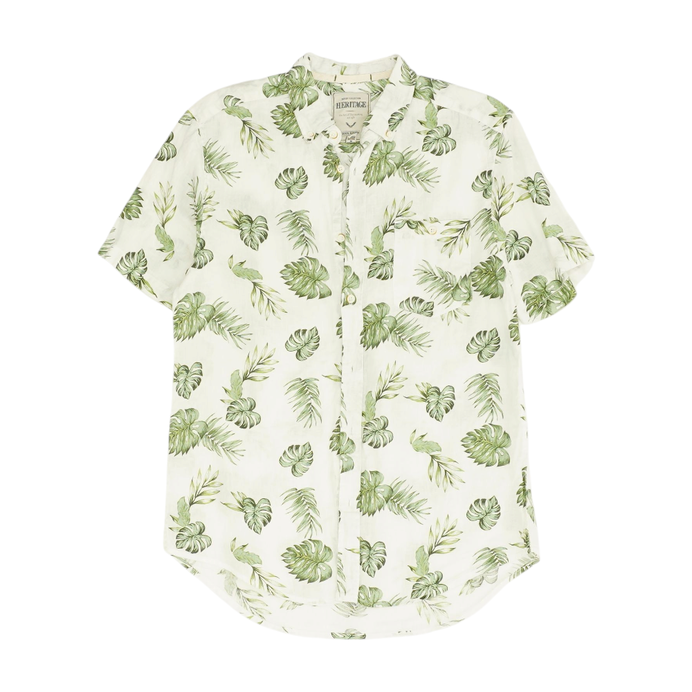 Green Graphic Short Sleeve Button Down