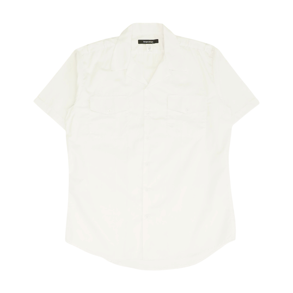 White Solid Short Sleeve Button Down