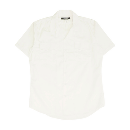 White Solid Short Sleeve Button Down