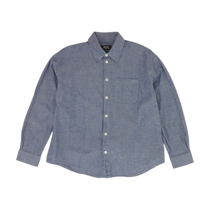 Blue Solid Long Sleeve Button Down