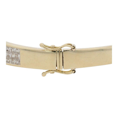7 Ct 14K Gold Tension Set Princess Cut Diamond Hinged Bangle Bracelet