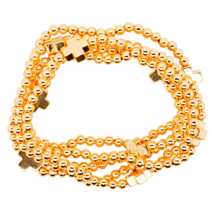 Gold Tone Cross And Bead Stack Bracelet