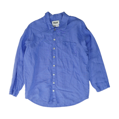 Blue Solid Long Sleeve Button Down