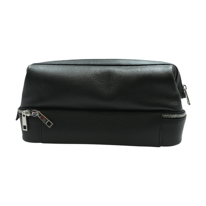 Black Italian Leather Toiletry Bag
