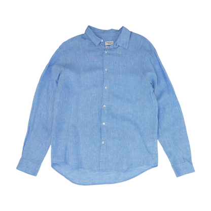 Blue Solid Long Sleeve Button Down