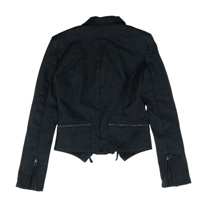 Black Solid Faux Leather Jacket