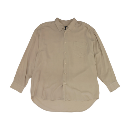 Beige Solid Long Sleeve Button Down