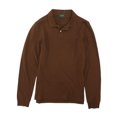 Brown Tall Solid Long Sleeve Polo