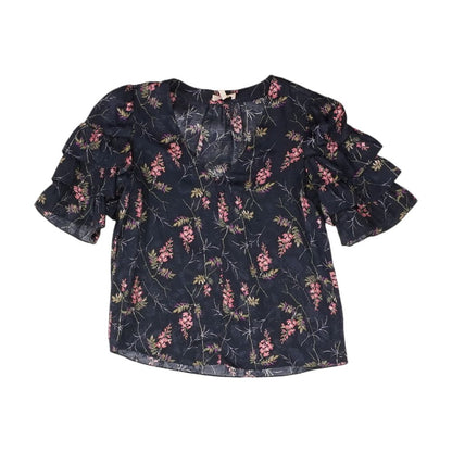 Black Floral Short Sleeve Blouse