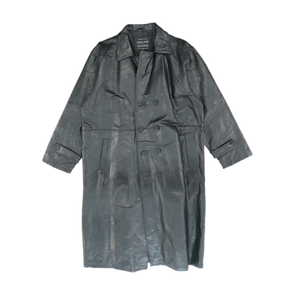 Black Solid Leather Coat