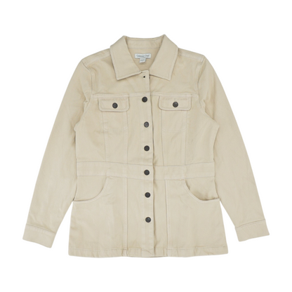 Beige Solid Denim Jacket