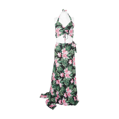 Black Tropical Skirt Set