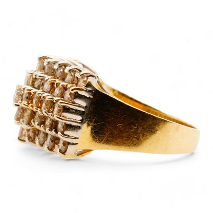 14K Gold Multi Row Step Set Round Diamond Band