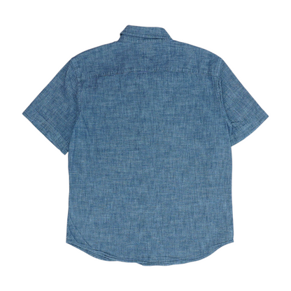 Blue Solid Short Sleeve Button Down