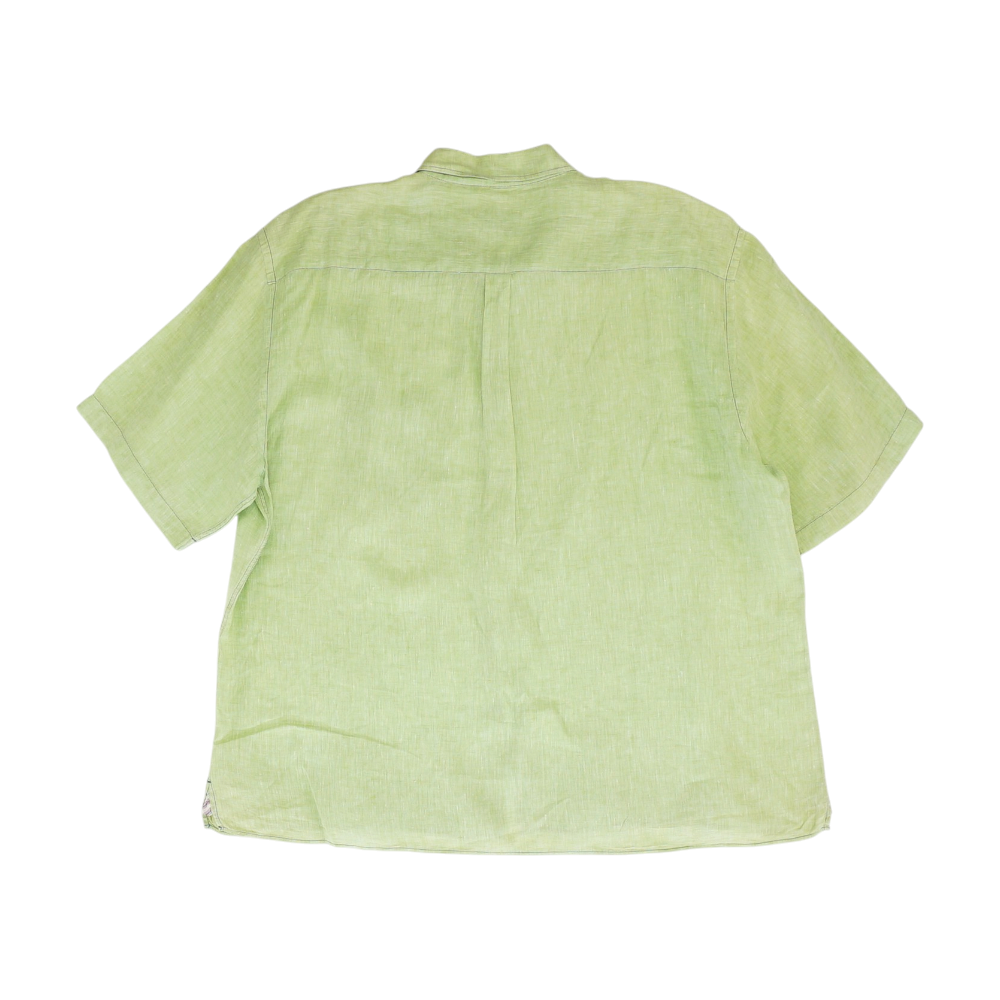 Green Solid Short Sleeve Button Down