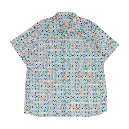 Blue Geometric Short Sleeve Button Down