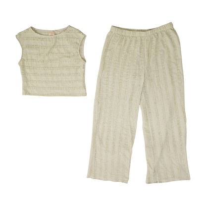 Beige Solid Pant Set