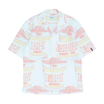 Beige Print Short Sleeve Button Down