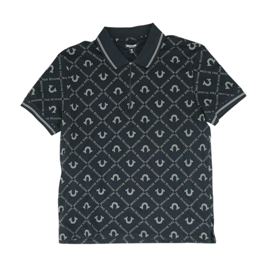 Black Graphic Short Sleeve Polo