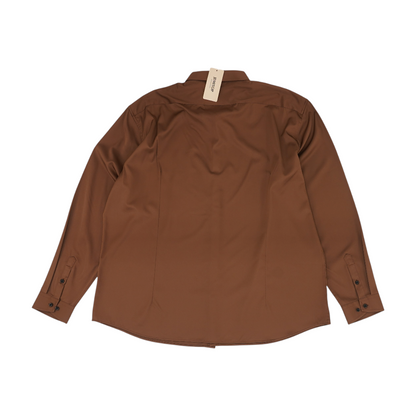 Brown Solid Long Sleeve Button Down