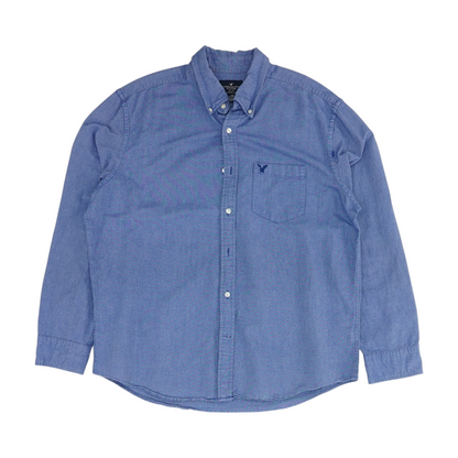 Blue Solid Long Sleeve Button Down