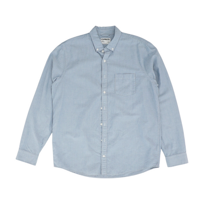 Blue Solid Long Sleeve Button Down