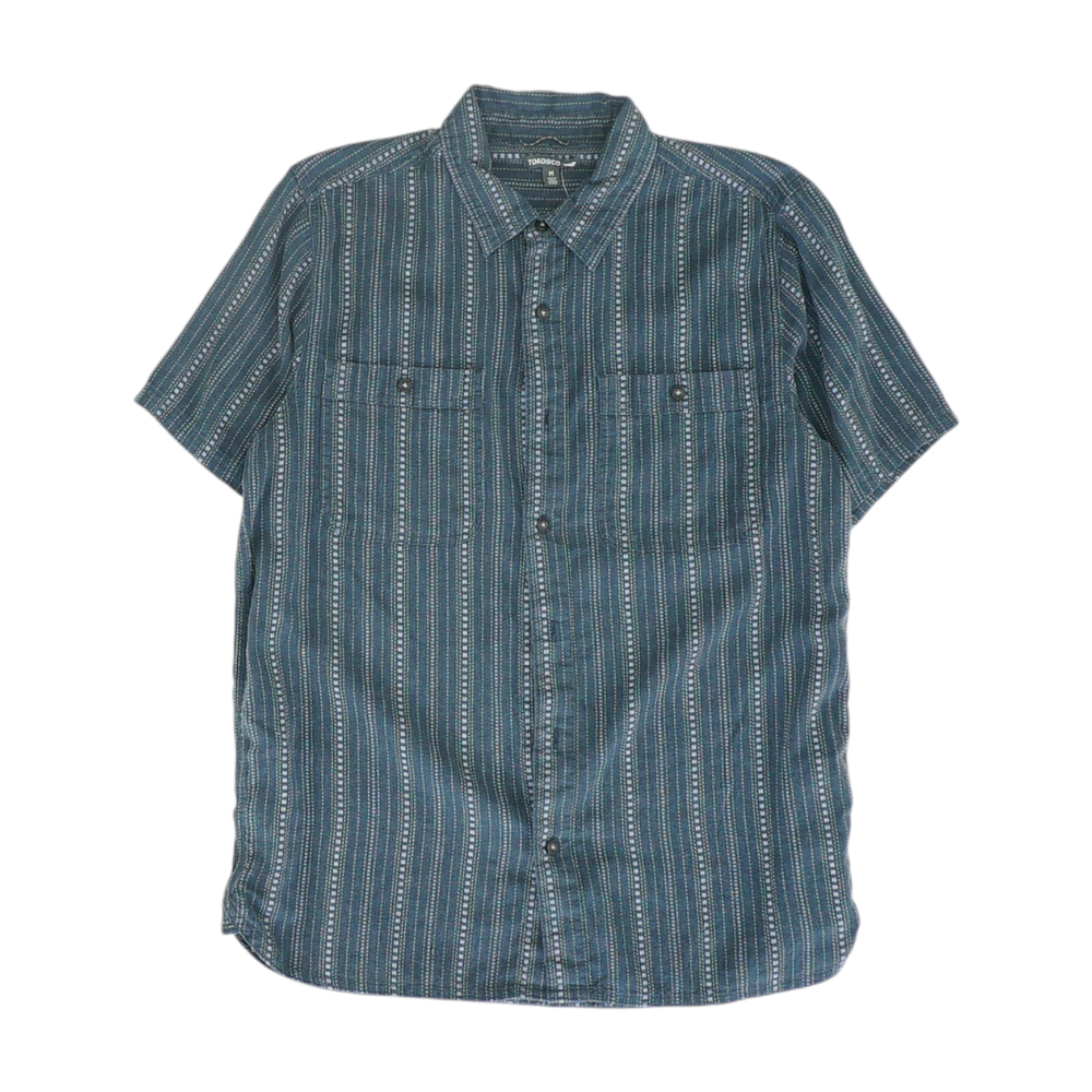 Navy Striped Short Sleeve Button Down