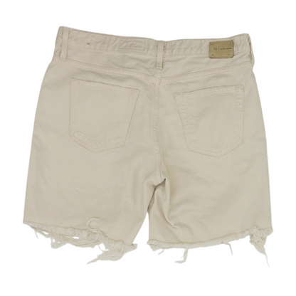 Beige Solid Denim Shorts