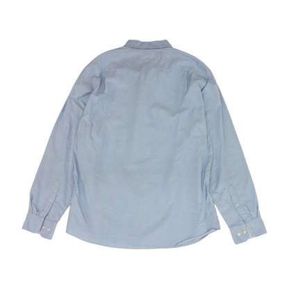 Blue Solid Long Sleeve Button Down