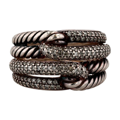 Sterling Silver Labyrinth Double-Loop Band W/ Diamonds