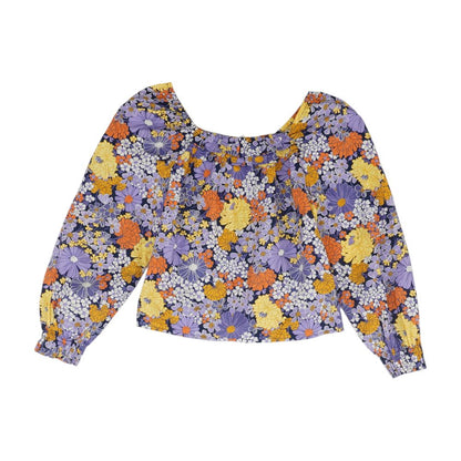 Navy Floral Long Sleeve Blouse