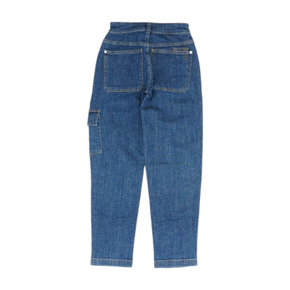 Blue Solid Mid Rise Straight Leg Jeans