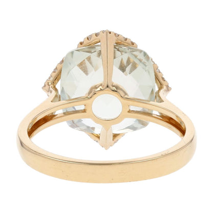 14K Gold Cushion Cut Prasiolite With Diamond Halo Cocktail Ring
