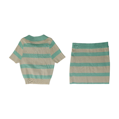 Beige Striped Skirt Set