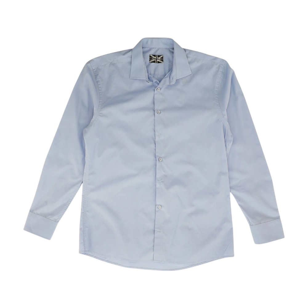 Blue Solid Long Sleeve Button Down