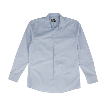 Blue Solid Long Sleeve Button Down