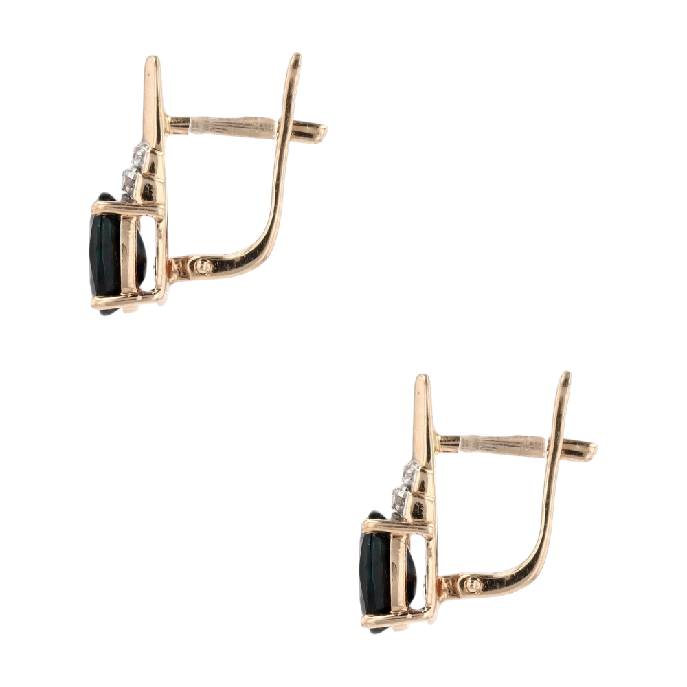 14K Rose Gold Blue Stone Drop Earrings