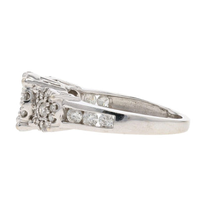 1 1/2 Ct 14K White Gold Halo And Illusion Set Diamond Engagement Ring