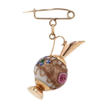 14K Yellow Gold Glass Brooch
