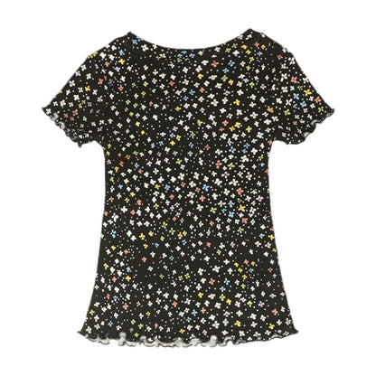 Black Floral V Neck Knit Top