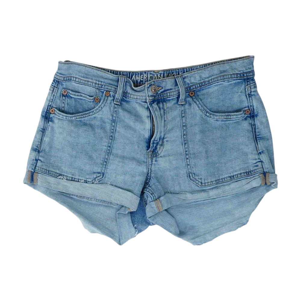 Blue Solid Denim Shorts