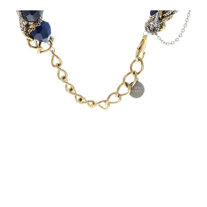 Gold Plated Navy Blue Agate Stone Beaded Necklace